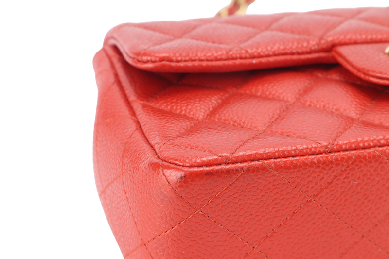 CHANEL CLASSIC FLAP MINI RECTANGULAR (2062xxxx) RED CAVIAR GOLD HARDWARE WITH DUST COVER