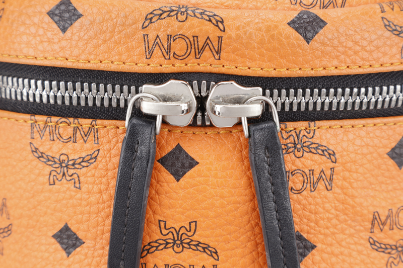 MCM STARK DUAL BACKPACK ORANGE-BLACK LEATHER SILVER HARDWARE NO DUST COVER