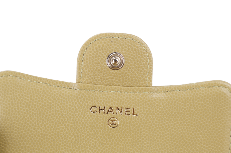 CHANEL QUILTED COMPACT FLAP WALLET PISTACHIO GREEN CAVIAR LEATHER GOLD HARDWARE MICROCHIP (UL3Lxxxx) WITH DUST COVER