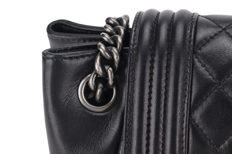 CHANEL BOY ACCORDION MEDIUM BLACK LAMBSKIN LEATHER PALLADIUM HARDWARE (1610xxxx) WITH DUST COVER