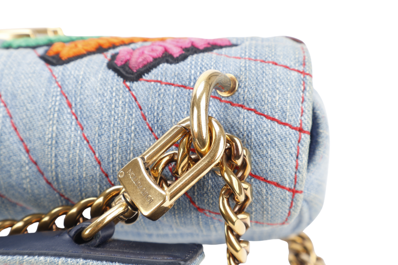 LOUIS VUITTON NEW WAVE CHAIN BAG BLUE DENIM GOLD HARDWARE WITH DUST COVER