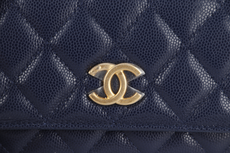 CHANEL WOC (AP6Jxxxx) NAVY BLUE CAVIAR LEATHER GOLD HARDWARE WITH DUST COVER AND BOX