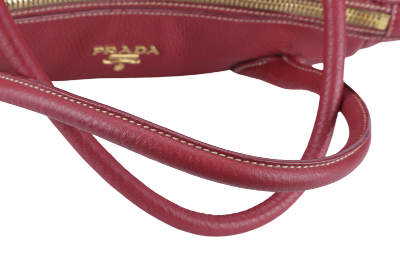 PRADA 2WAY TOTE (BN2318) FUCHSIA VITELLO DAINO LEATHER GOLD HARDWARE WITH STRAPS AND CARD