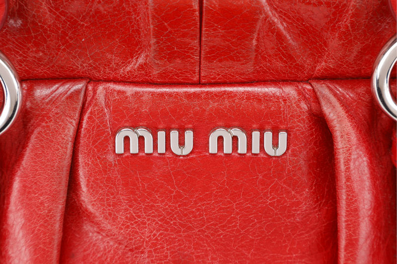 MIU MIU BAULETTO VITELLO LUX ROSSO RED LEATHER SILVER HARDWARE WITH STRAPS AND DUST COVER