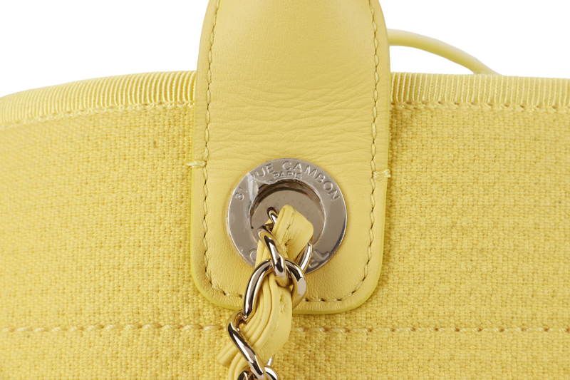 CHANEL DEAUVILLE TOTE BAG MICROCHIP (AJPXxxxx) LARGE YELLOW CANVAS GOLD HARDWARE WITH POUCH NO DUST COVER