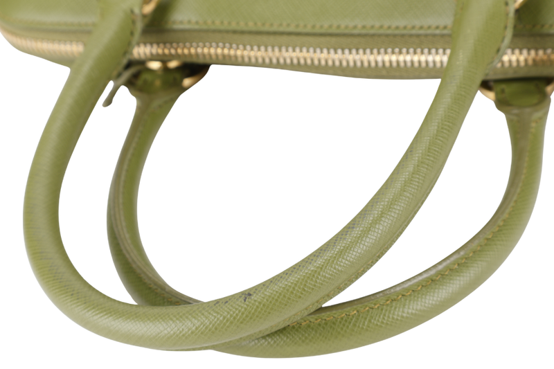PRADA LIME GREEN SAFFIANO LUX LEATHER (BL0837) PROMENADE SATCHEL GOLD HARDWARE WITH STRAPS ,CARD AND DUST COVER