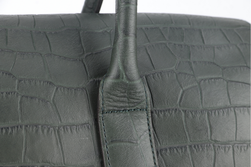 MULBERRY BAYSWATER NETTLE GREEN CROC EMBOSSED NAPPA LEATHER BAG GOLD HARDWARE WITH PADLOCK NO DUST COVER