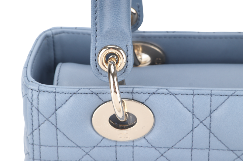 CHRISTIAN DIOR LADY DIOR MEDIUM BLUE GRADIENT SILVER HARDWARE WITH CARD, STRAPS AND DUST COVER