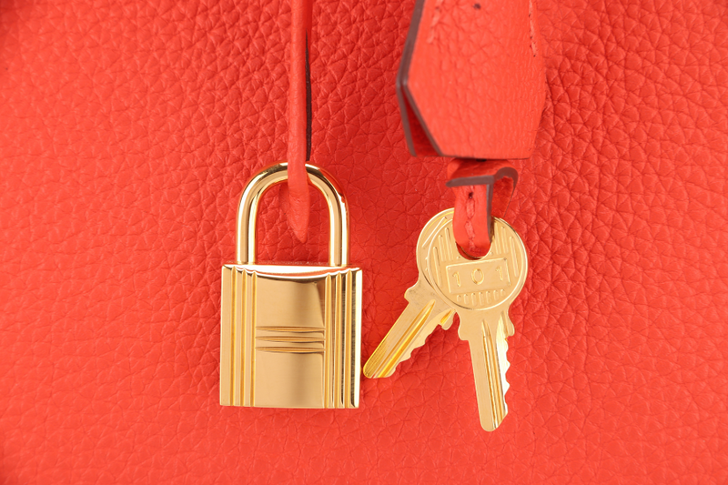 HERMES BIRKIN 30 FEU TOGO GOLD HARDWARE STAMP X (YEAR 2016) WITH LOCK&KEYS AND DUST COVER