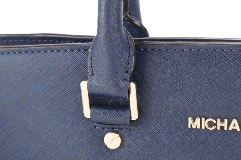 MICHAEL KORS SELMA NAVY SAFFIANO LEATHER SATCHEL BAG GOLD HARDWARE WITH STRAPS AND DUST COVER