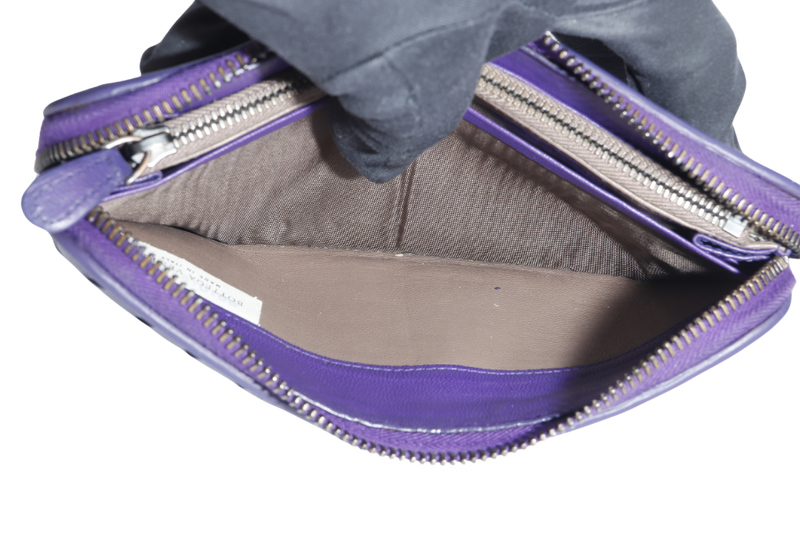 BOTTEGA VENETA LONG WALLET INTRECCIATO PURPLE LEATHER WITH DUST COVER AND BOX