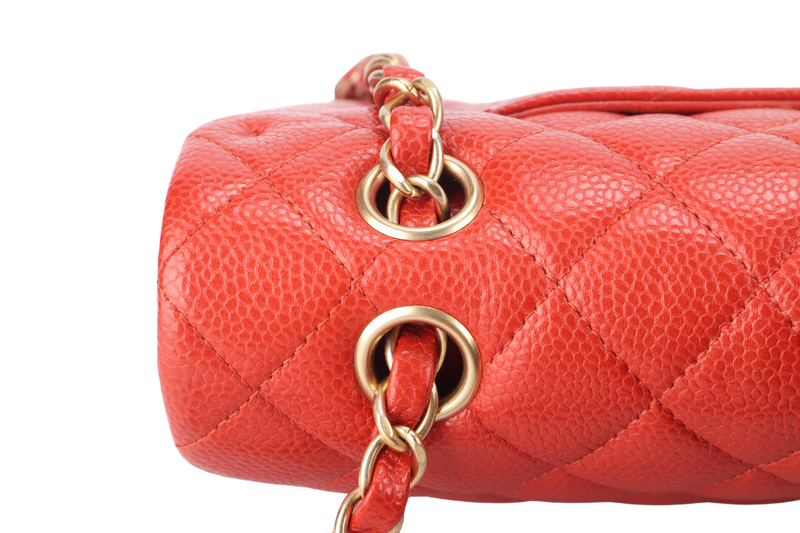 CHANEL CLASSIC FLAP MEDIUM ORANGE RED CAVIAR GOLD HARDWARE (2051xxxx) WITH CARD
