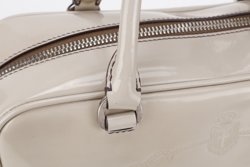 PRADA BN1114 TOP HANDLE BEIGE VINYL BAG SILVER HARDWARE WITH CARD, KEYS&LOCK AND DUST COVER