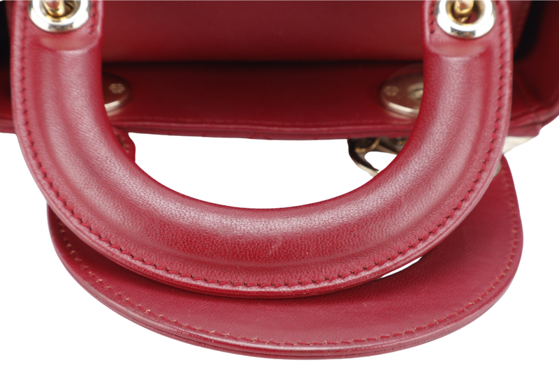 CHRISTIAN DIOR LADY DIOR MINI MAROON GOLD HARDWARE WITH CARD, DUST COVER AND BOX