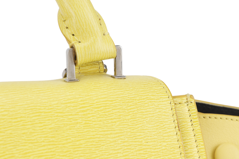 CELINE TRAPEZE SATCHEL YELLOW CALFSKIN LEATHER SILVER HARDWARE WITH STRAPS NO DUST COVER