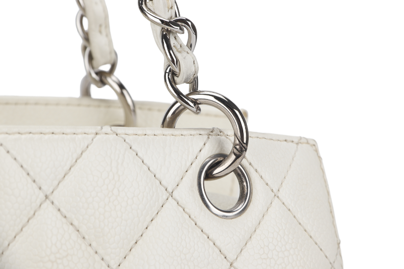 CHANEL PST WHITE (1044xxxx) CAVIAR LEATHER SILVER HARDWARE WITH DUST COVER