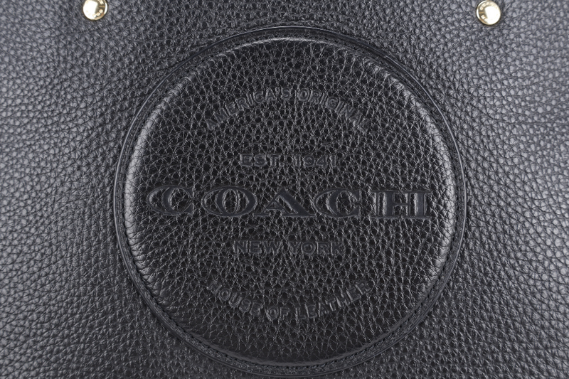 COACH DEMPSEY TOTE BAG 22 WITH COACH PATCH BLACK REFINED PEBBLE LEATHER GOLD HARDWARE WITH STRAPS AND DUST COVER