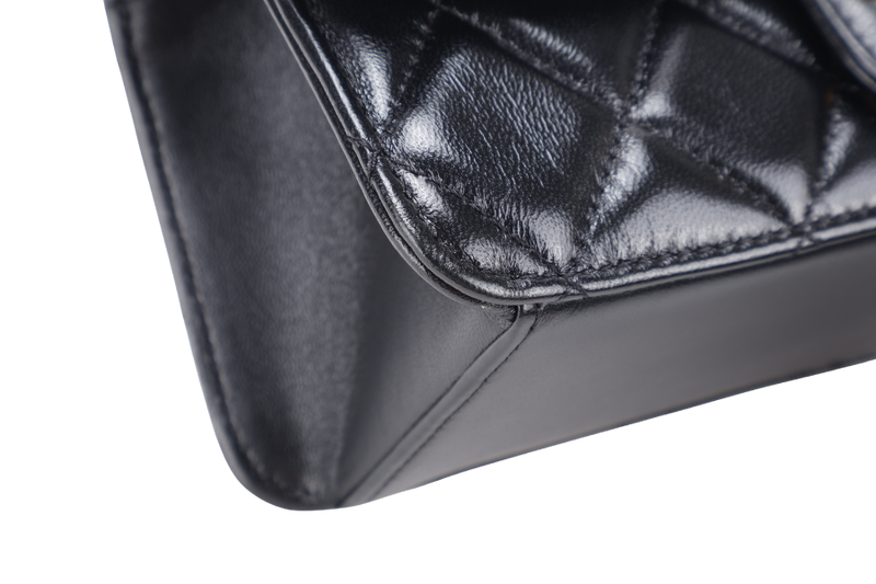 CHANEL QUILTED FLAP CLUTCH BAG SHINY BLACK LAMBSKIN GOLD HARDWARE (E210xxxx) WITH DUST COVER, BOX AND PAPER BAG