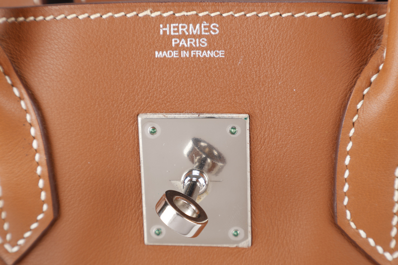 HERMES BIRKIN 30 GOLD SWIFT LEATHER STAMP N SQUARE (YEAR 2010) SILVER HARDWARE WITH LOCK&KEYS, DUST COVER AND ORGANISER