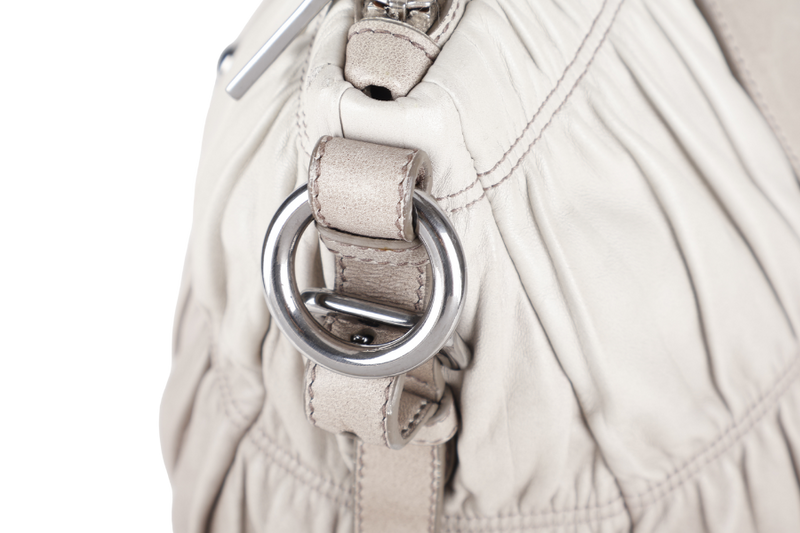 PRADA NAPPA GAUFRE (BN1935) GREY LEATHER SILVER HARDWARE WITH STRAPS, CARD AND DUST COVER