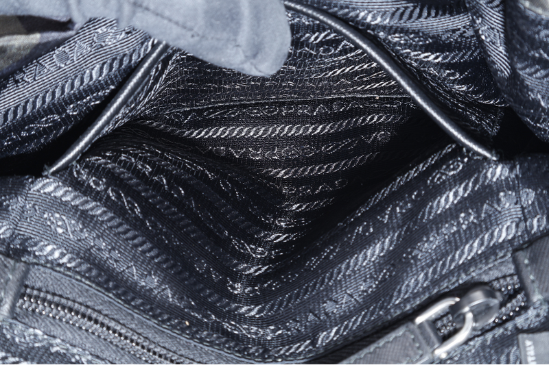 PRADA BZ0032 TESSUTO CAMOUFLAGE PATTERN GREEN BACKPACK WITH SILVER HARDWARE WITH CARD, NO DUST COVER