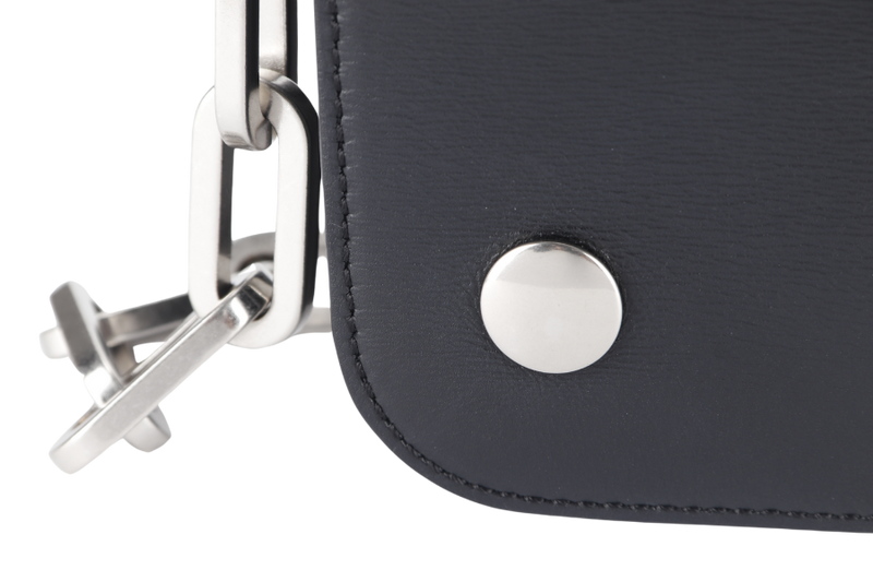 MULBERRY CLIFTON SHOULDER BAG BLACK CROSSBOARDED CALFSKIN BRUSHED SILVER HARDWARE WITH CHAIN STRAP AND DUST COVER