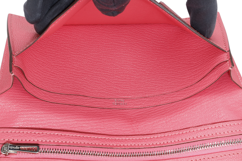 HERMES BEARN WALLET ROUGE PIMENT STAMP X (YEAR 2016) CHEVRE LEATHER SILVER HARDWARE WITH BOX NO DUST COVER