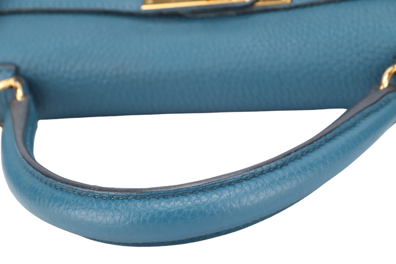 HERMES KELLY 28 BLUE COLVERT TOGO GOLD HARDWARE STAMP Q (YEAR 2013) WITH KEYS, LOCK, STRAPS AND DUST COVER