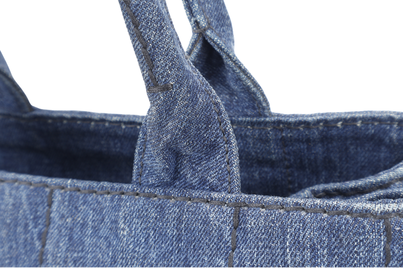 PRADA BN2439 BLUE CANAPA LOGO DENIM SATCHEL HANDBAG GOLD HARDWARE WITH CARD