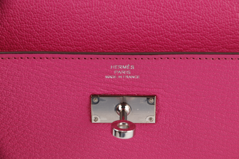 HERMES KELLY WALLET ROSE TYRIEN CHEVRE MYSORE PALLADIUM HARDWARE STAMP C NO DUST COVER