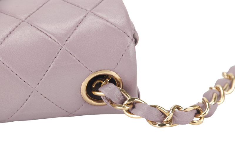 CHANEL VINTAGE CLASSIC FLAP MINI SQUARE (795xxxx) LILAC LAMBSKIN GOLD HARDWARE WITH CARD AND DUST COVER