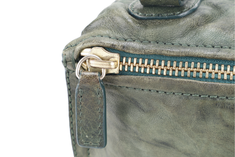 GIVENCHY PANDORA SMALL DARK GREEN DISTRESSED SHEEPSKIN LEATHER GOLD HARDWARE WITH LEATHER STRAPS