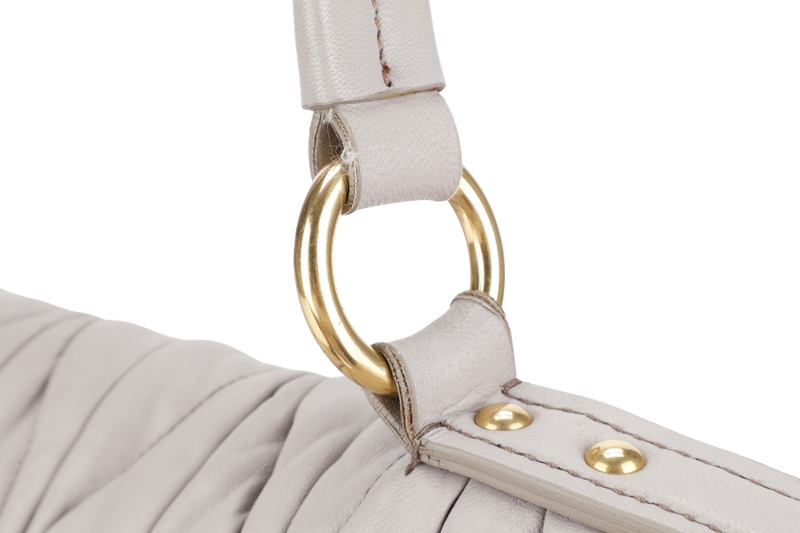 MIU MIU GREY TURNLOCK TOP HANDLE MATELASSE LEATHER 2WAY BAG GOLD HARDWARE WITH LEATHER STRAPS NO DUST COVER