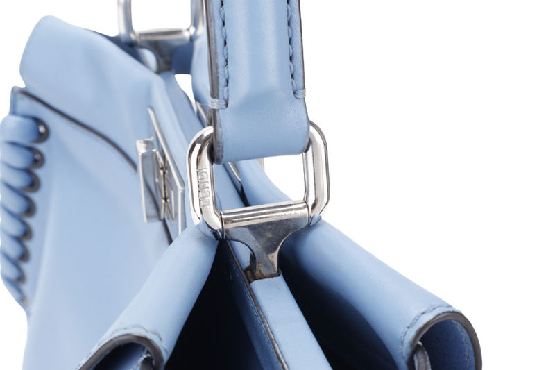 FENDI PEEKABOO (8BN290-81P-188-10429) BLUE GRAINED CALF LEATHER SILVER HARDWARE WITH RAINCOAT, STRAPS AND DUST COVER