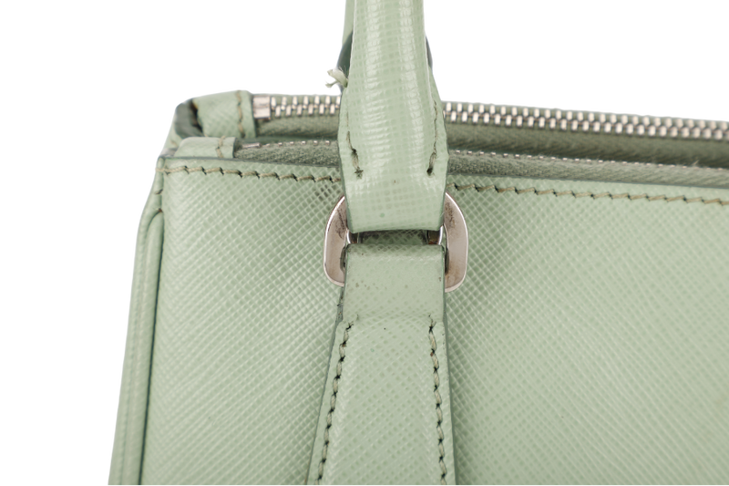 PRADA SAFFIANO LUX SMALL GALLERIA DOUBLE ZIP TOTE AQUAMARINE SILVER HARDWARE WITH CARD AND DUST COVER