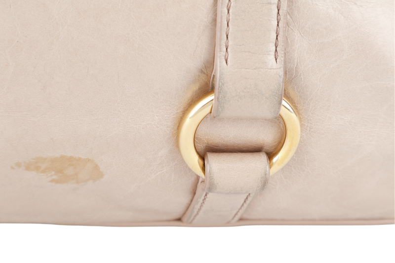 MIU MIU VITELLO LUX LARGE BEIGE BOWLER BAG GOLD HARDWARE WITH LEATHER STRAPS AND DUST COVER