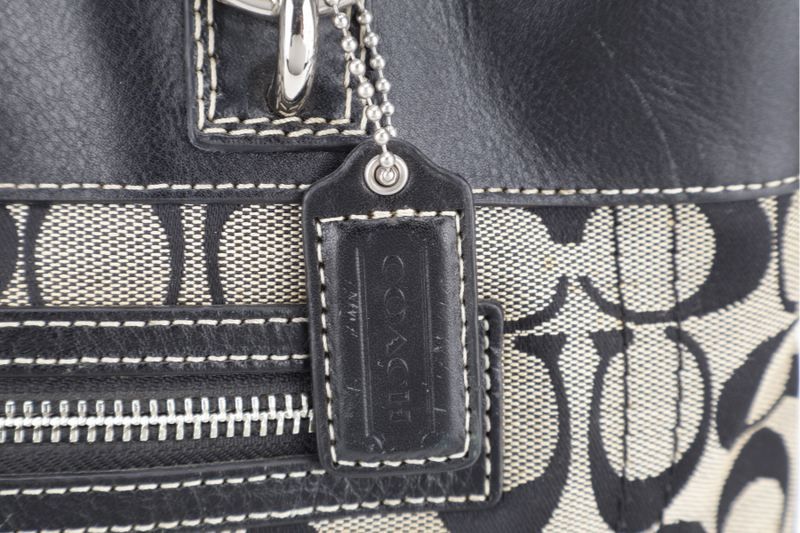 COACH BLACK PENELOPE CARRYALL SIGNATURE CANVAS AND LEATHER TOTE BAG SILVER HARDWARE NO DUST COVER