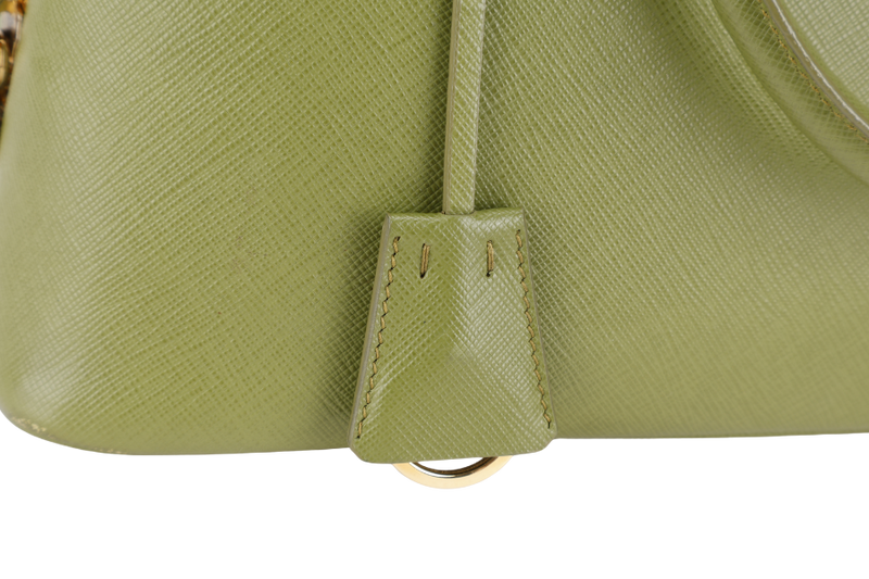 PRADA LIME GREEN SAFFIANO LUX LEATHER (BL0837) PROMENADE SATCHEL GOLD HARDWARE WITH STRAPS ,CARD AND DUST COVER