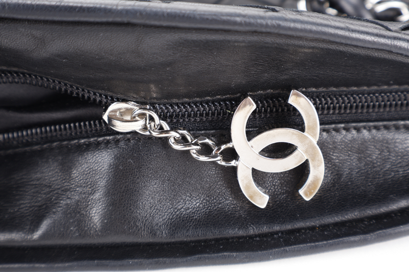 CHANEL ULTIMATE SOFT HOBO WOVEN BLACK LAMBSKIN LEATHER SILVER HARDWARE (1134xxxx) WITH CARD AND DUST COVER