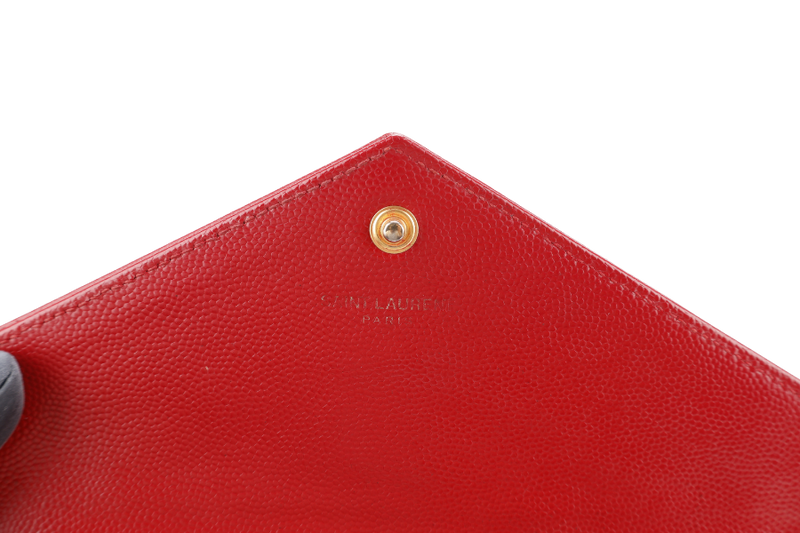 YVES SAINT LAURENT (YSL) ENVELOPE CHAIN WALLET RED CHEVRON QUILTED LEATHER WITH GOLD HARDWARE NO DUST COVER