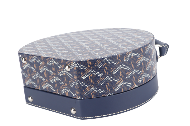 GOYARD ALTO HATBOX NAVY BLUE GOYARDINE x CALF LEATHER WITH STRAPS, DUST COVER AND BOX