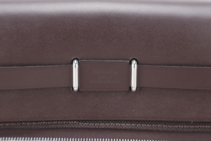 HERMES MINI HERBAG STAMP W (YEAR 2024) EBENE TOILE SILVER HARDWARE WITH DUST COVER