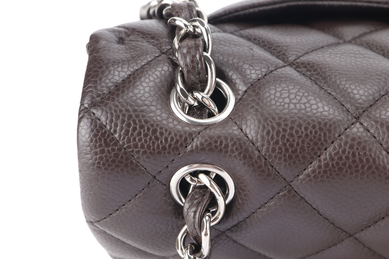 CHANEL CLASSIC FLAP MAXI SINGLE FLAP BROWN CAVIAR SILVER HARDWARE (1401xxxx) WITH CARD, DUST COVER AND BOX