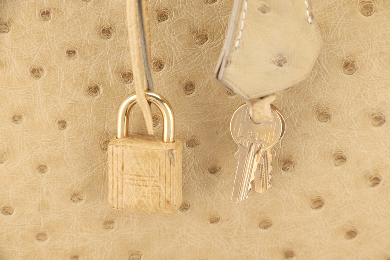 HERMES BIRKIN HAC 32 OSTRICH PARCHEMIN GOLD HARDWARE STAMP C (YEAR 1999) WITH KEYS, LOCK AND DUST COVER