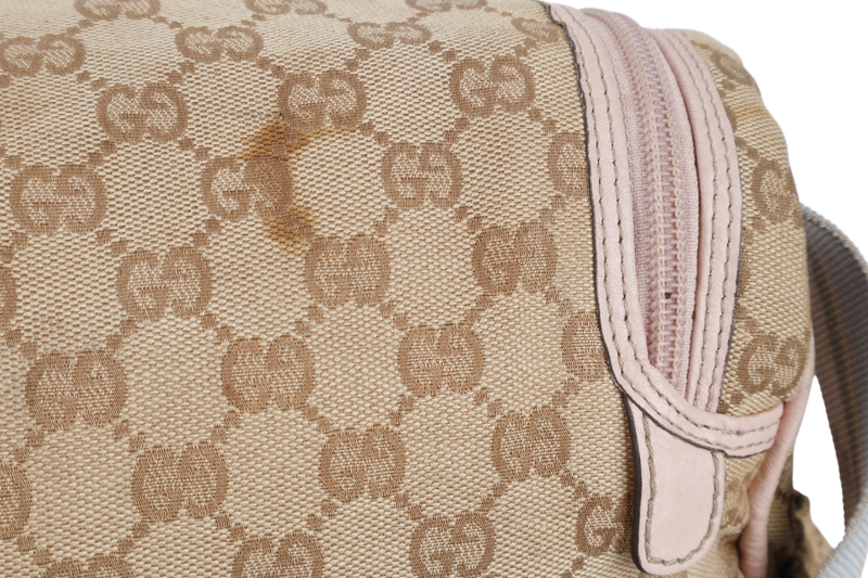 GUCCI DIAPER BAG 123326.002058 LARGE BEIGE & PINK GG MONOGRAM CANVAS GOLD HARDWARE WITH DUST COVER