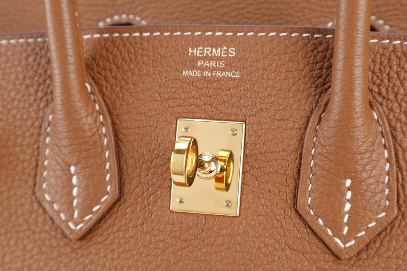 HERMES BIRKIN 25 GOLD TOGO GOLD HARDWARE STAMP X (2016} WITH LOCK & KEYS, RAINCOAT AND DUST COVER