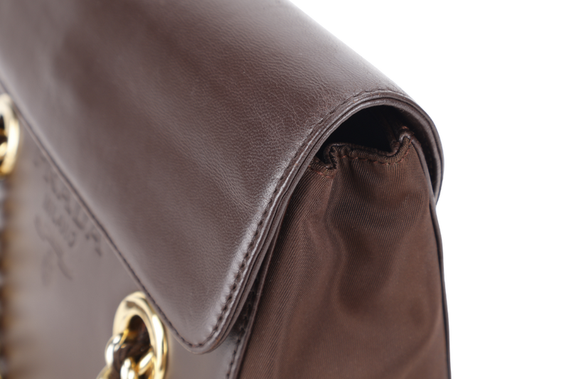 PRADA DARK BROWN NAPPA LEATHER SHOULDER CHAIN BAG GOLD HARDWARE NO CARD NO DUST COVER
