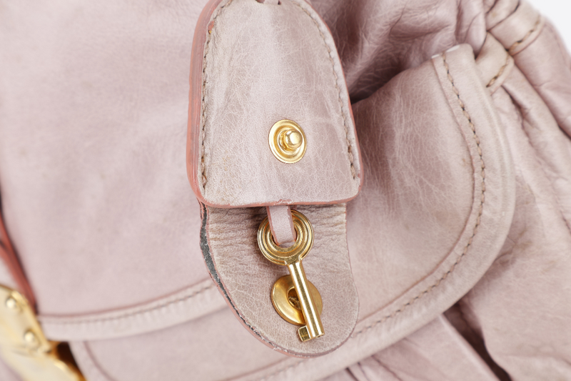 MIU-MIU MIU PINK MATELASSE LEATHER LARGE COFFER BAG GOLD HARDWARE WITH LEATHER STRAPS AND KEYS NO DUST COVER