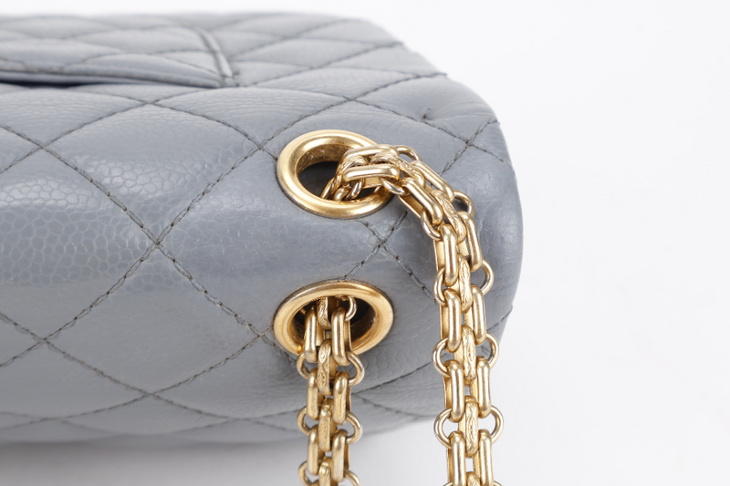 CHANEL REISSUE 2.55 (1893xxxx) MEDIUM DOUBLE FLAP DARK GREY CAVIAR LEATHER GOLD HARDWARE WITH DUST COVER