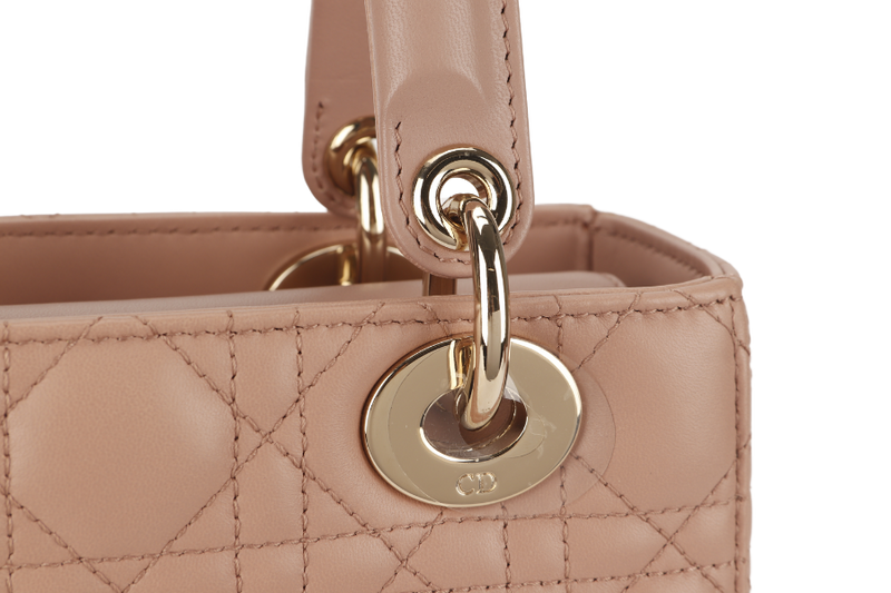 CHRISTIAN DIOR LADY DIOR SMALL (02-MA-1129) PINK LAMBSKIN GOLD HARDWARE WITH STRAP AND DUST COVER